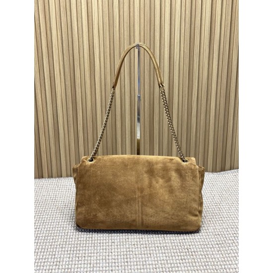 Replica Perfetta Borsa a mano grande Calypso Envelope YSL Saint Laurent scamosciata marrone Imitazioni Outlet Italia