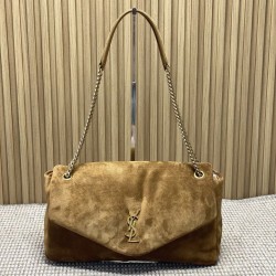 Replica Perfetta Borsa a mano grande Calypso Envelope YSL Saint Laurent scamosciata marrone Imitazioni Outlet Italia