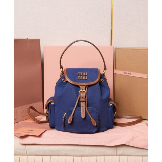 Replica Perfetta Zaino in tela Miumiu 5BZ043 blu Imitazioni Outlet Italia