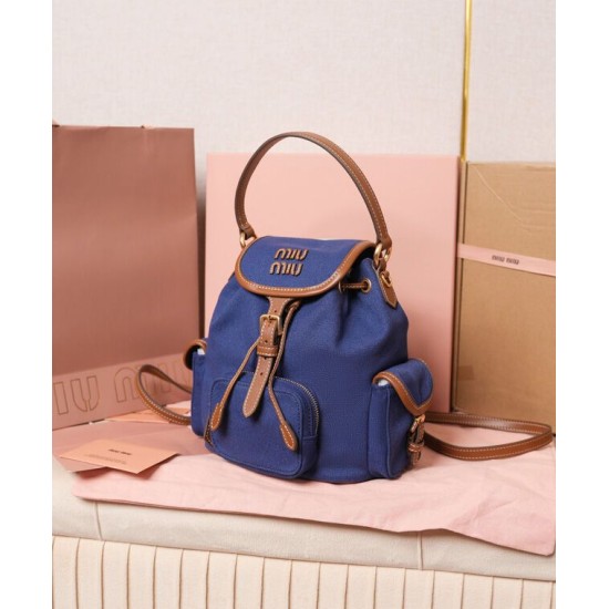 Replica Perfetta Zaino in tela Miumiu 5BZ043 blu Imitazioni Outlet Italia