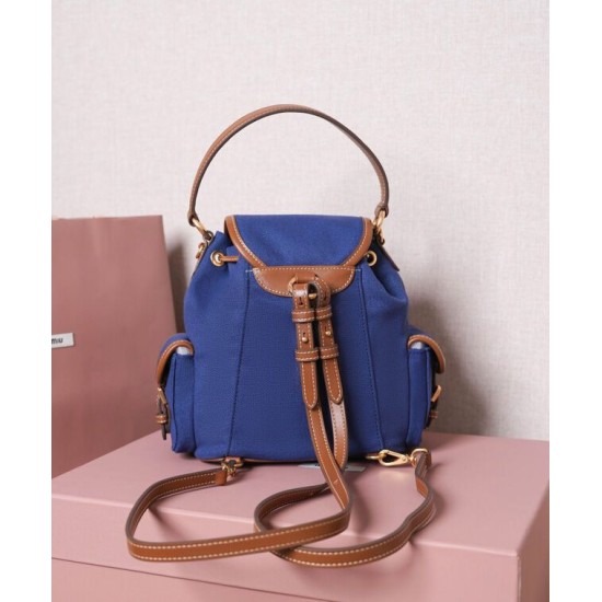 Replica Perfetta Zaino in tela Miumiu 5BZ043 blu Imitazioni Outlet Italia