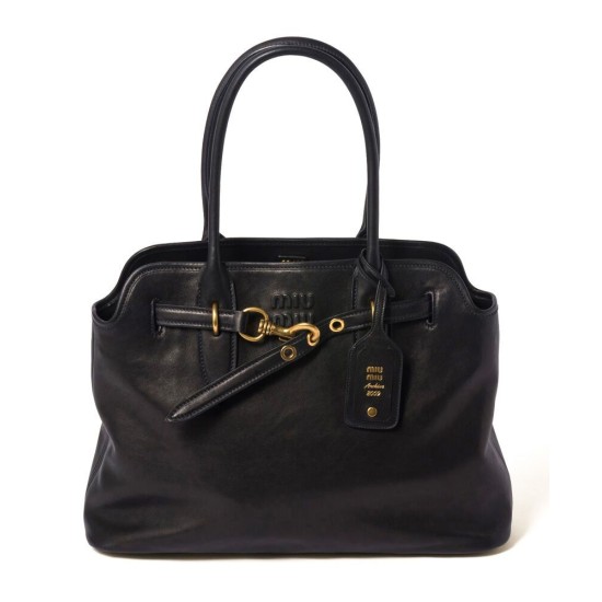 Premium Replica Borsa tote Miu Miu Adventure nappa 5BG291 Nero False Online Replica Perfetta Borsa tote Miu Miu Adventure nappa 5BG291 Nero Imitazioni Outlet Italia