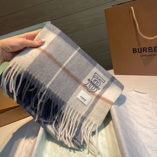 Premio Replica Sciarpa Burberry Check Classical cashmere grigio/blu 30 x 168 Imitazioni False Online