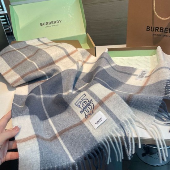 Premio Replica Sciarpa Burberry Check Classical cashmere grigio/blu 30 x 168 Imitazioni False Online