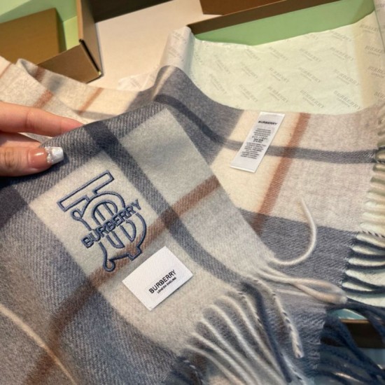 Premio Replica Sciarpa Burberry Check Classical cashmere grigio/blu 30 x 168 Imitazioni False Online