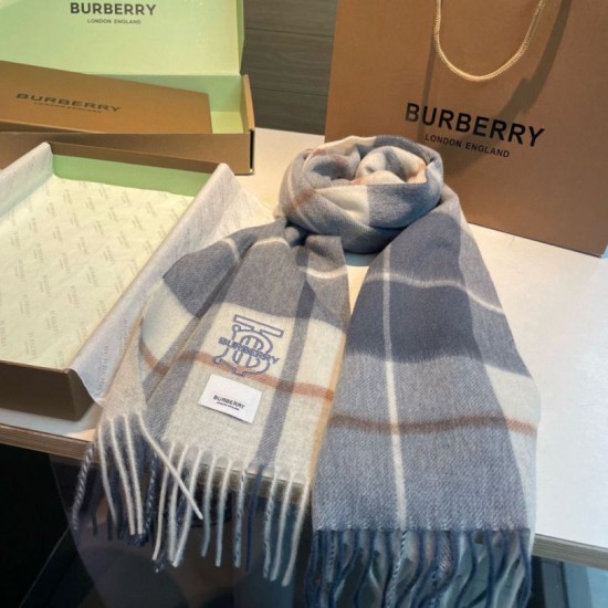 Premio Replica Sciarpa Burberry Check Classical cashmere grigio/blu 30 x 168 Imitazioni False Online