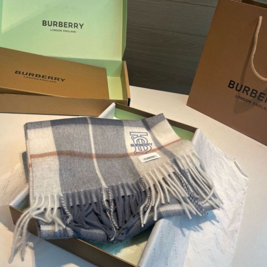 Premio Replica Sciarpa Burberry Check Classical cashmere grigio/blu 30 x 168 Imitazioni False Online