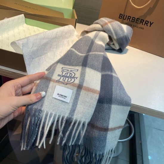 Premio Replica Sciarpa Burberry Check Classical cashmere grigio/blu 30 x 168 Imitazioni False Online