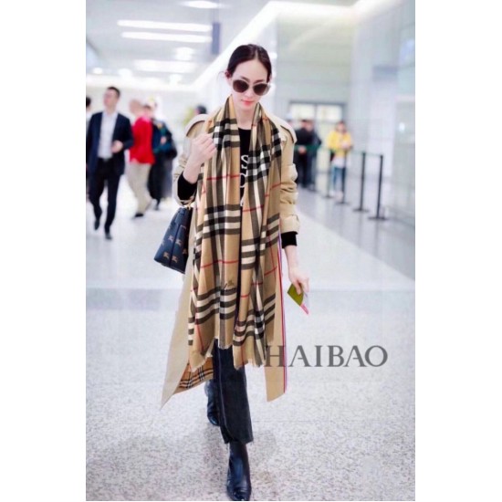Premio Replica Sciarpa cashmere Burberry Check Beige con bordi sfrangiati 70 x 200 Imitazioni False Online