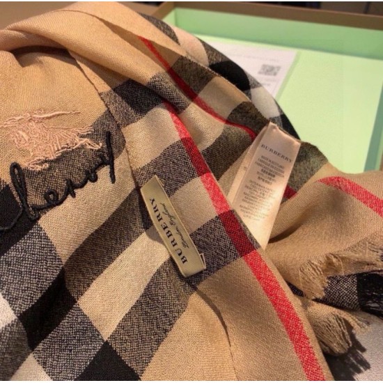 Premio Replica Sciarpa cashmere Burberry Check Beige con bordi sfrangiati 70 x 200 Imitazioni False Online