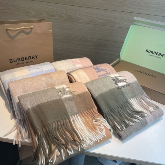 Premio Replica Scialle cashmere con motivo check Burberry e bordi sfrangiati blu 60 x 180 Imitazioni False Online