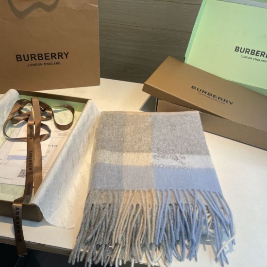 Premio Replica Scialle cashmere con motivo check Burberry e bordi sfrangiati blu 60 x 180 Imitazioni False Online