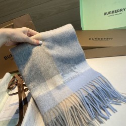 Premio Replica Scialle cashmere con motivo check Burberry e bordi sfrangiati blu 60 x 180 Imitazioni False Online