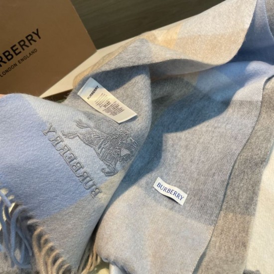 Premio Replica Scialle cashmere con motivo check Burberry e bordi sfrangiati blu 60 x 180 Imitazioni False Online