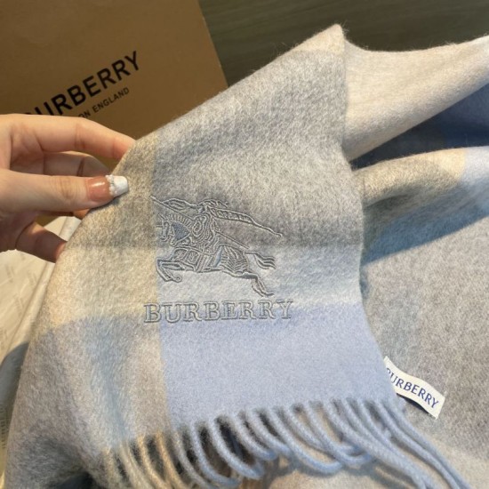 Premio Replica Scialle cashmere con motivo check Burberry e bordi sfrangiati blu 60 x 180 Imitazioni False Online