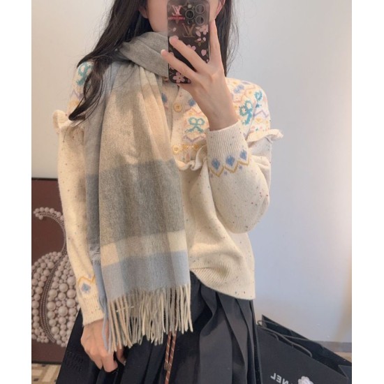 Premio Replica Scialle cashmere con motivo check Burberry e bordi sfrangiati blu 60 x 180 Imitazioni False Online