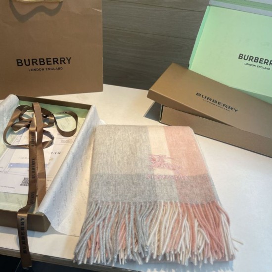 Premio Replica Scialle cashmere con motivo check Burberry e bordi sfrangiati Rosa 60 x 180 Imitazioni False Online