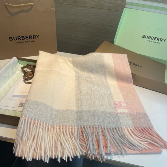 Premio Replica Scialle cashmere con motivo check Burberry e bordi sfrangiati Rosa 60 x 180 Imitazioni False Online