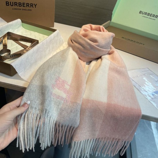 Premio Replica Scialle cashmere con motivo check Burberry e bordi sfrangiati Rosa 60 x 180 Imitazioni False Online