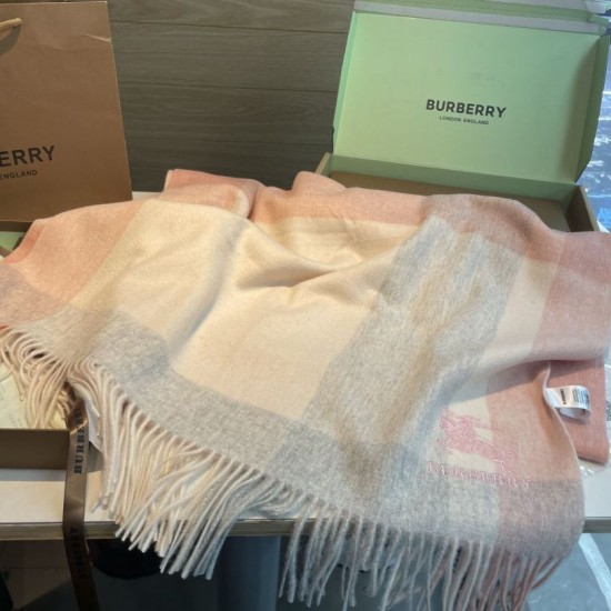 Premio Replica Scialle cashmere con motivo check Burberry e bordi sfrangiati Rosa 60 x 180 Imitazioni False Online