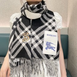 Premio Replica Sciarpa in cashmere con motivo check Burberry e orlo con nappe Nero/bianca 30 x 168 Imitazioni False Online