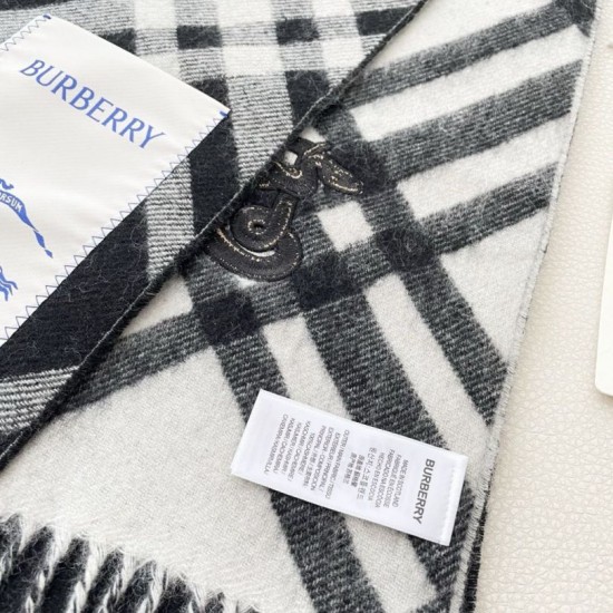 Premio Replica Sciarpa in cashmere con motivo check Burberry e orlo con nappe Nero/bianca 30 x 168 Imitazioni False Online