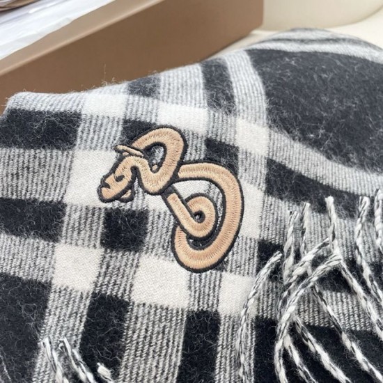 Premio Replica Sciarpa in cashmere con motivo check Burberry e orlo con nappe Nero/bianca 30 x 168 Imitazioni False Online