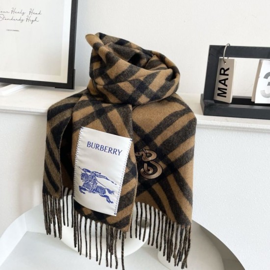 Premio Replica Sciarpa in cashmere con motivo check Burberry e orlo con nappe Nero/marrone 30 x 168 Imitazioni False Online