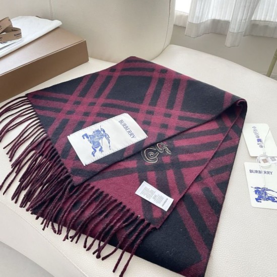 Premio Replica Sciarpa in cashmere con motivo check Burberry e orlo con nappe nero/rosso 30 x 168 Imitazioni False Online