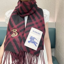 Premio Replica Sciarpa in cashmere con motivo check Burberry e orlo con nappe nero/rosso 30 x 168 Imitazioni False Online