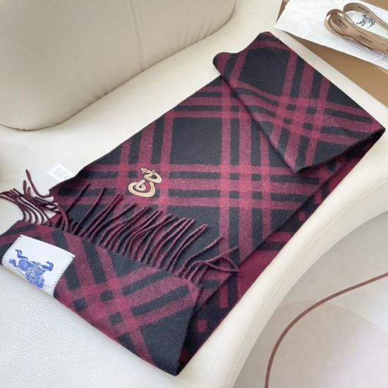 Premio Replica Sciarpa in cashmere con motivo check Burberry e orlo con nappe nero/rosso 30 x 168 Imitazioni False Online