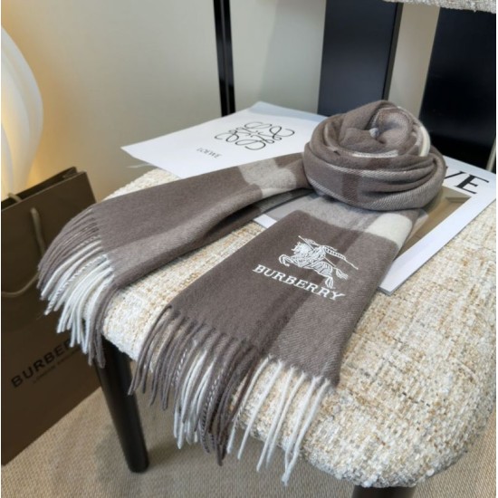 Premio Replica Sciarpa Burberry Check Classical cashmere 30 x 180 Grigio Imitazioni False Online