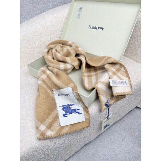 Premio Replica Sciarpa/coperta lana con motivo check Burberry etichetta equestre 30 x 180 Beige Imitazioni False Online