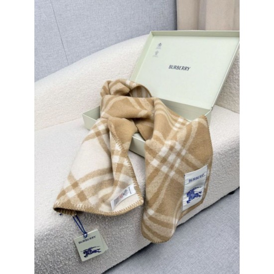 Premio Replica Sciarpa/coperta lana con motivo check Burberry etichetta equestre 30 x 180 Beige Imitazioni False Online