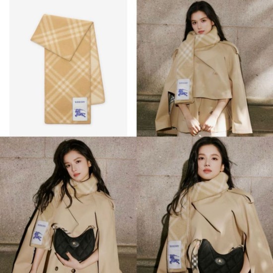 Premio Replica Sciarpa/coperta lana con motivo check Burberry etichetta equestre 30 x 180 Beige Imitazioni False Online