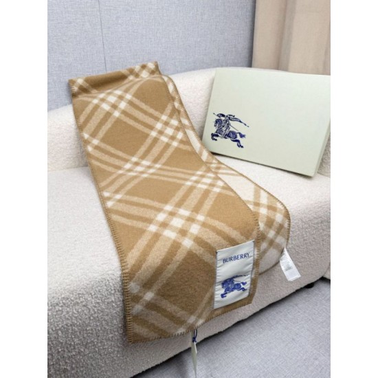 Premio Replica Sciarpa/coperta lana con motivo check Burberry etichetta equestre 30 x 180 Beige Imitazioni False Online