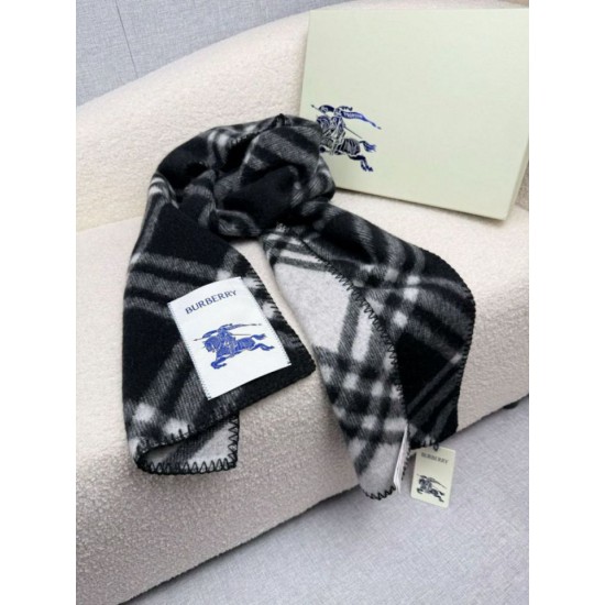 Premio Replica Sciarpa/coperta lana con motivo check Burberry etichetta equestre 30 x 180 Nero Imitazioni False Online