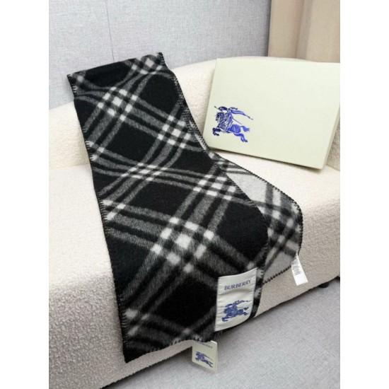 Premio Replica Sciarpa/coperta lana con motivo check Burberry etichetta equestre 30 x 180 Nero Imitazioni False Online