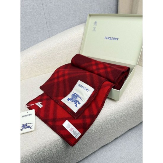 Premio Replica Sciarpa/coperta lana con motivo check Burberry etichetta equestre 30 x 180 Rosso Imitazioni False Online