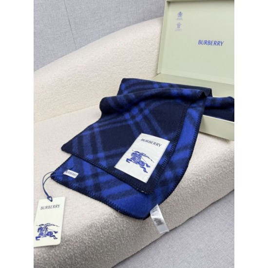Premio Replica Sciarpa/coperta lana con motivo check Burberry etichetta equestre 30 x 180 Blu Imitazioni False Online