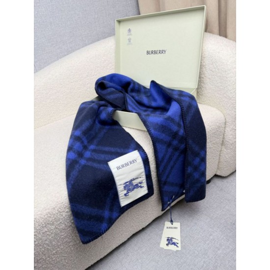 Premio Replica Sciarpa/coperta lana con motivo check Burberry etichetta equestre 30 x 180 Blu Imitazioni False Online