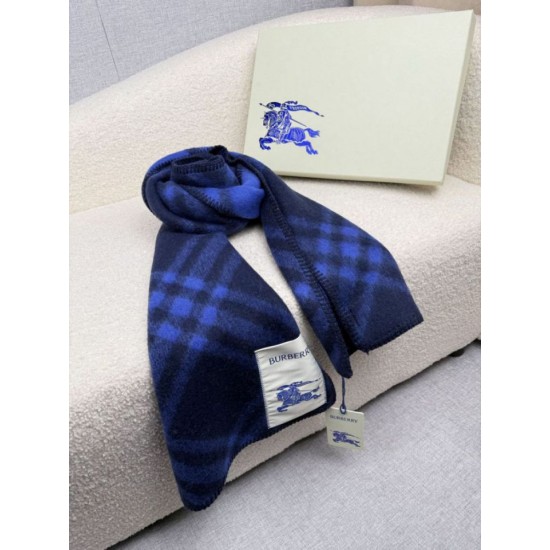 Premio Replica Sciarpa/coperta lana con motivo check Burberry etichetta equestre 30 x 180 Blu Imitazioni False Online