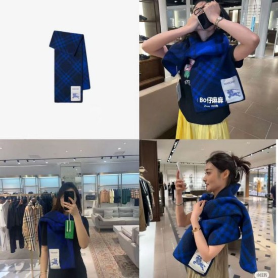 Premio Replica Sciarpa/coperta lana con motivo check Burberry etichetta equestre 30 x 180 Blu Imitazioni False Online