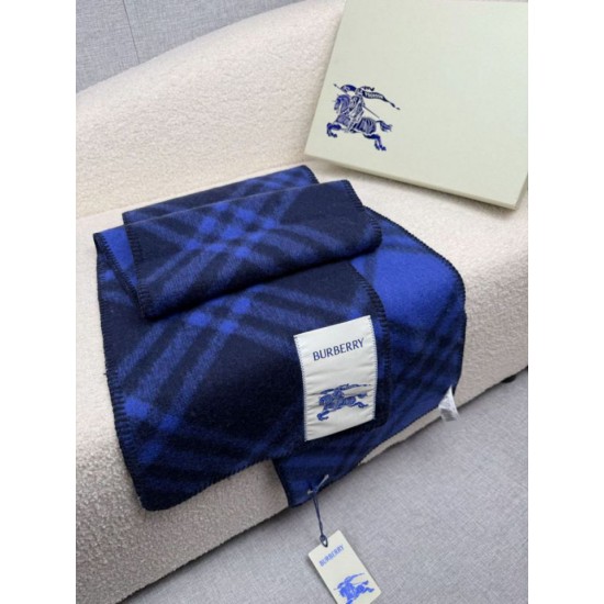 Premio Replica Sciarpa/coperta lana con motivo check Burberry etichetta equestre 30 x 180 Blu Imitazioni False Online