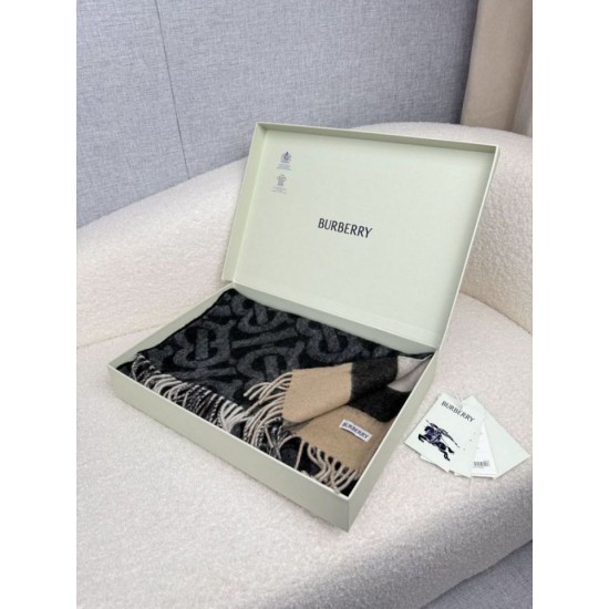 Premio Replica Sciarpa reversibile TB cashmere/lana con motivo a quadri Burberry 30 x 180 Nero/marrone Imitazioni False Online