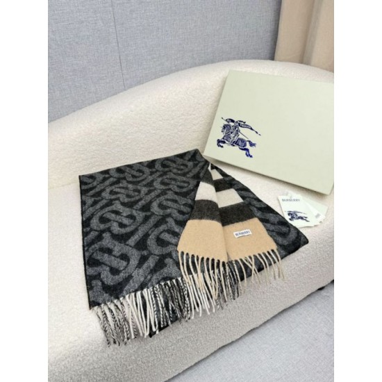 Premio Replica Sciarpa reversibile TB cashmere/lana con motivo a quadri Burberry 30 x 180 Nero/marrone Imitazioni False Online