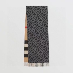 Premio Replica Sciarpa reversibile TB cashmere/lana con motivo a quadri Burberry 30 x 180 Nero/marrone Imitazioni False Online