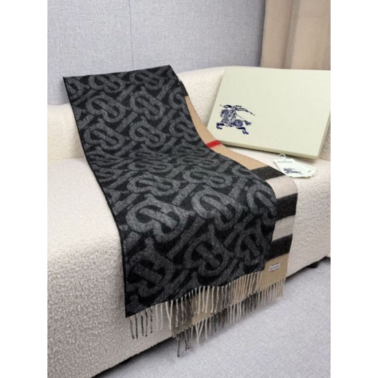 Premio Replica Sciarpa reversibile TB cashmere/lana con motivo a quadri Burberry 30 x 180 Nero/marrone Imitazioni False Online