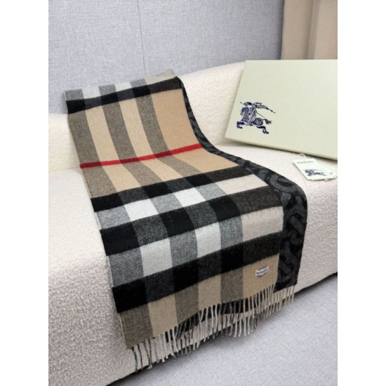 Premio Replica Sciarpa reversibile TB cashmere/lana con motivo a quadri Burberry 30 x 180 Nero/marrone Imitazioni False Online