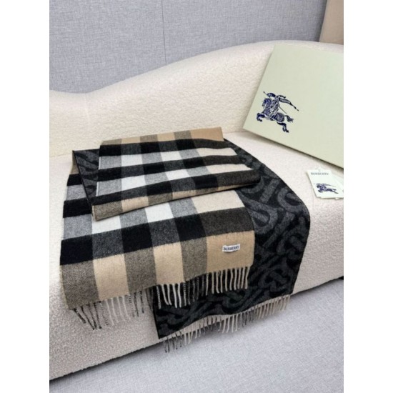 Premio Replica Sciarpa reversibile TB cashmere/lana con motivo a quadri Burberry 30 x 180 Nero/marrone Imitazioni False Online